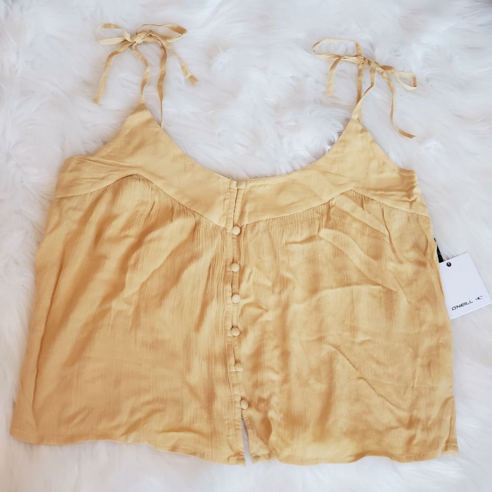 NWT O'Neill - Yellow Button Front Adjustable Ties Tank Top Blouse